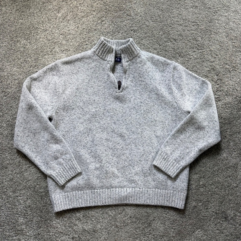 Chaps Mens Grey Marl Quarter Zip Mock Neck Knit Sweater Size Large Speckled